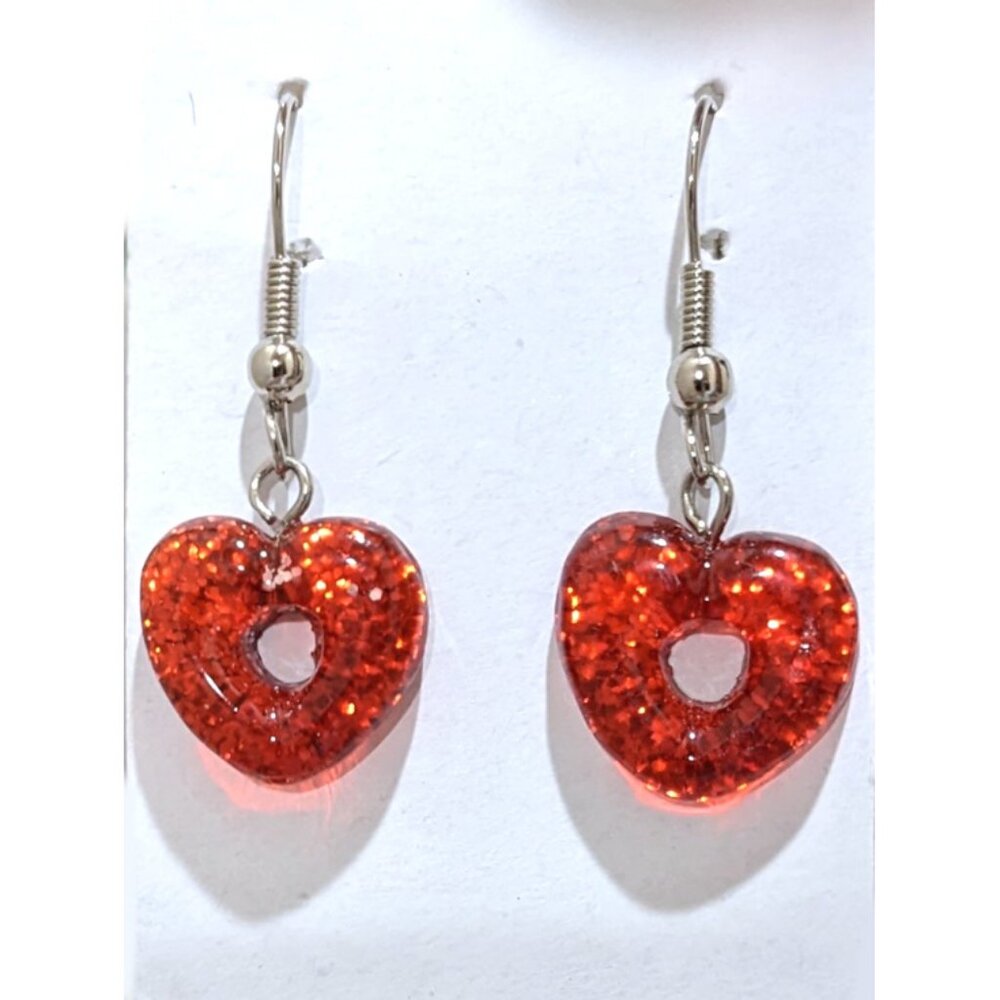 Vintage 90s Jelly Glitter Heart Earrings Clear Red Kawaii Decora Y2K Valentine